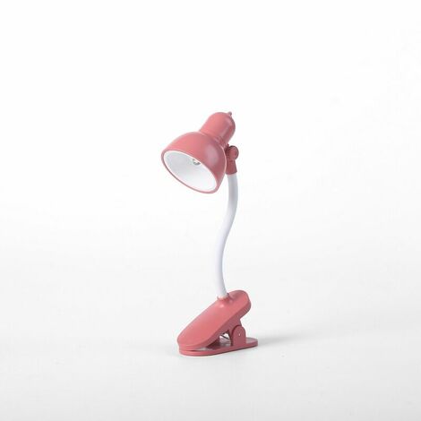 1 paquet de nouveau mini clip portable petite lampe de table portable petit clip de livre veilleuse pivote librement à n'importe quel angle (rose rouge)