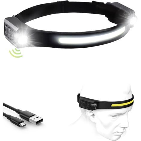 1 paquet (noir) de phare LED rechargeable, 1200mA, double phare, 12 heures d'autonomie, 5 modes d'éclairage, léger, avec capteur de mouvement, étanche