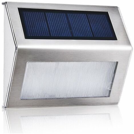 1 paquete de 3 luces solares LED para exteriores, impermeables, de acero inoxidable, luces solares de seguridad alimentadas por energía solar, luces de pared inalámbricas para jardín, patio, escaleras, estacionamiento, patio, blanco cálido