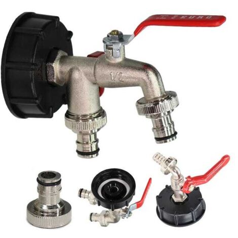 1 paquete de grifo metálico de 1/2" x 3/4" (16 mm) con rosca gruesa S60, adaptador para tapa de tanque IBC, grifo de jardín