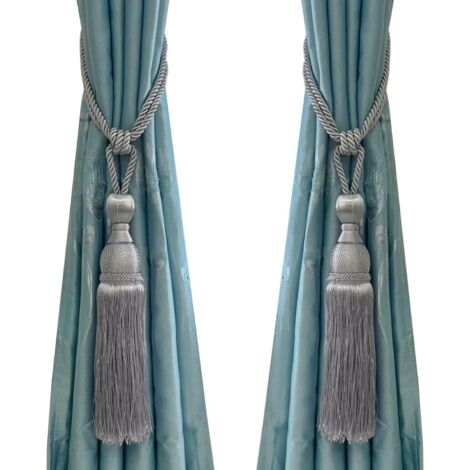 1 par de alzapaños de cortina con borlas de cuerda trenzada y hebilla decorativa (gris)