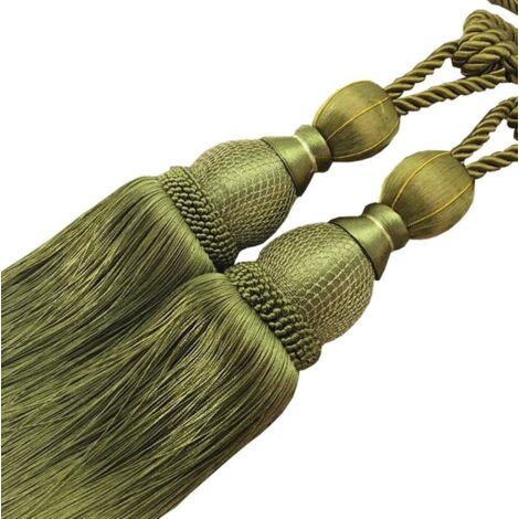 1 par de alzapaños de cortina con borlas de cuerda trenzada y hebilla decorativa (verde militar)