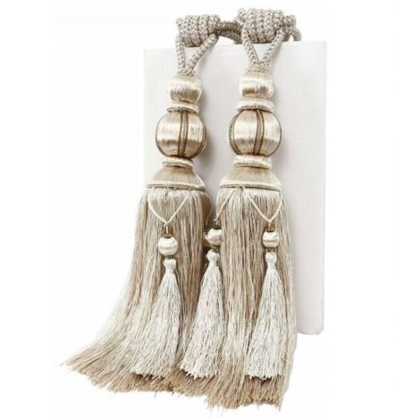 1 par de alzapaños de cortina de cuerda beige hechos a mano con borlas para cortinas de ventana, decoración del hogar y la oficina.