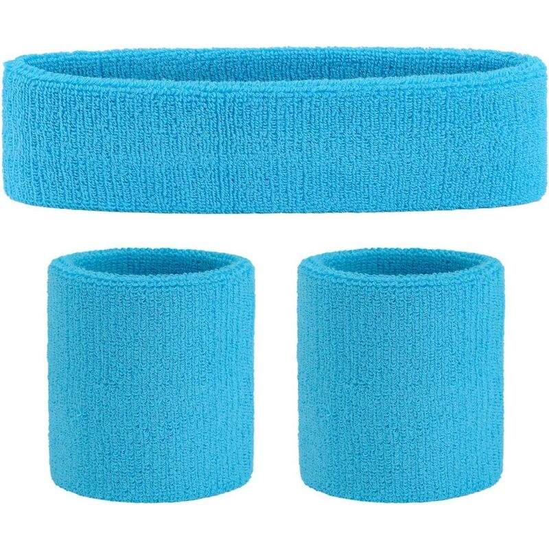 

1 par de brazaletes deportivos para mujeres y hombres, brazalete de algodón suave, brazalete que absorbe el sudor, azul claro