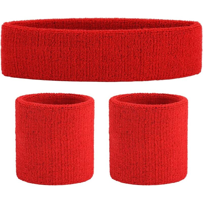 

1 par de brazaletes deportivos para mujeres y hombres, brazalete de algodón suave, brazalete que absorbe el sudor, rojo
