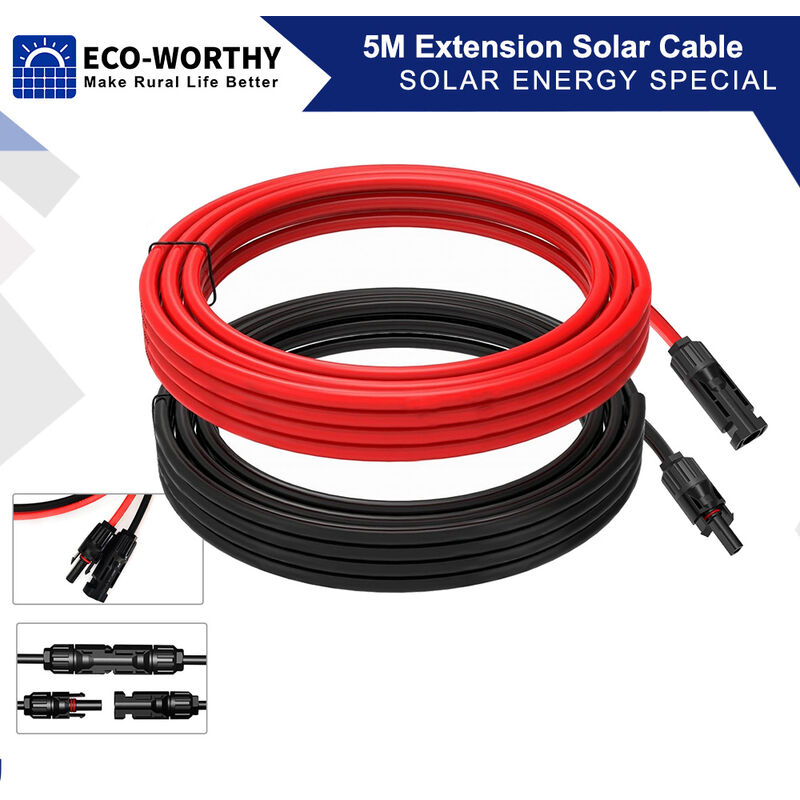 

1 par de cables solares de 5 m Cable de extensión de 4 mm² para módulos solares panel solar
