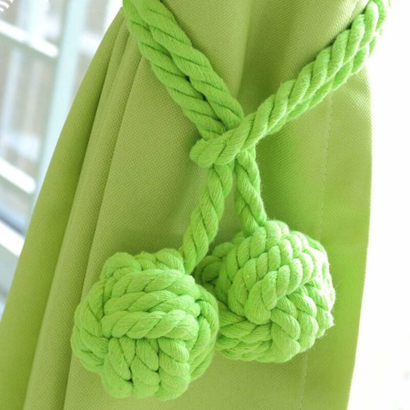 

1 par de corbatas decorativas para cortinas de ventana tejidas a mano, corbata de cortina de ventana, verde, dos bolas