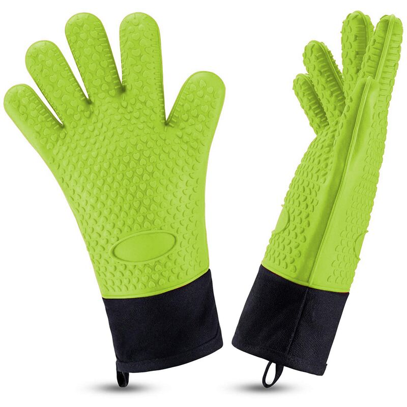 

1 par de guantes de horno resistentes al calor, guantes de silicona para parrilla, guantes largos impermeables para horno de barbacoa con capa