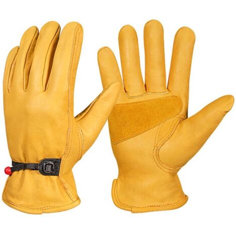 1 par de guantes de jardinería para hombres y mujeres (amarillo-M), guantes de trabajo de piel de vaca, guantes de trabajo de jardinería antiespinas y anticortes, engrosados