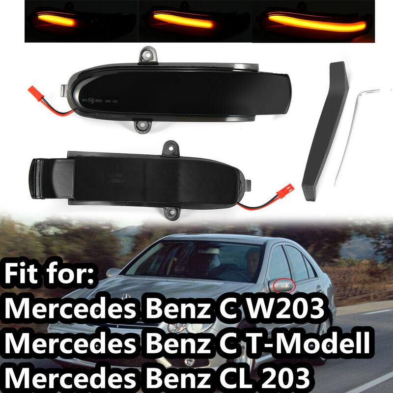 

1 par de indicadores de espejo retrovisor LED de señal de giro fluida para MERCEDES BENZ C W203 / T-Modell (S 203) (2000-2007) CL 203 (2000-2007)