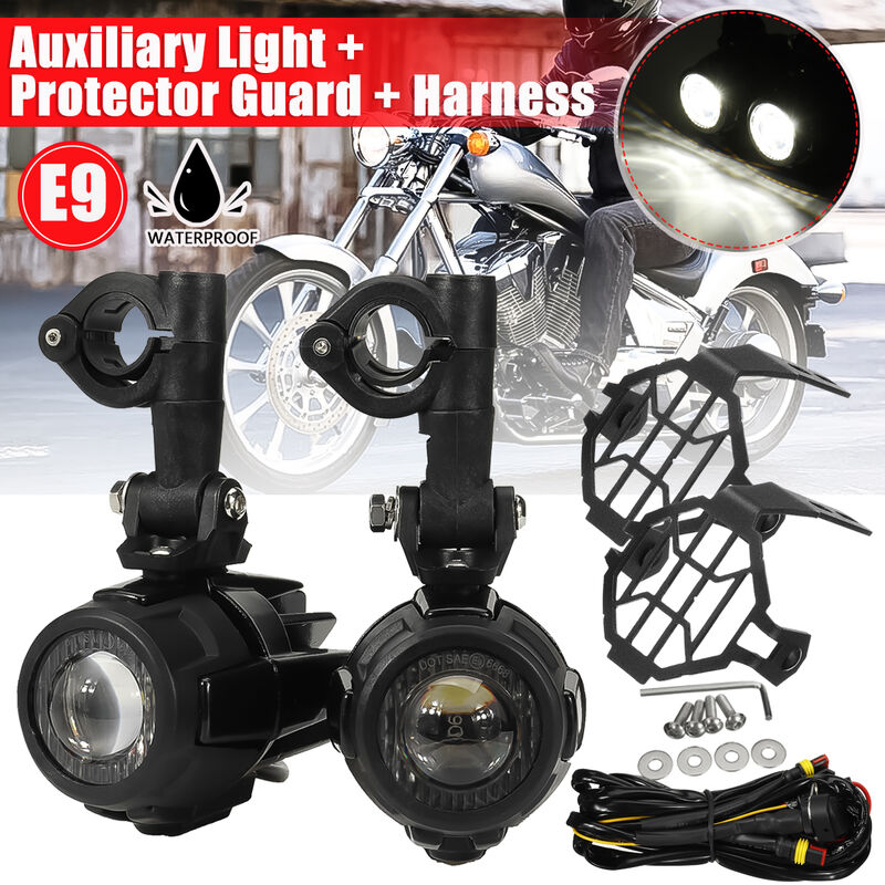 

1 par de luces antiniebla auxiliares LED de motocicleta de 60 W + 2 piezas de cubierta protectora + interruptor de arnés de cableado para BMW R1200GS