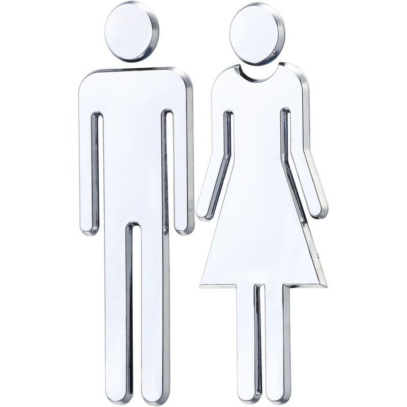 

1 par de pegatinas para inodoro WC extraíble 3D espejo vinilo arte pared pegatina hombres mujeres pared arte pegatinas para Bar escuela (plata)