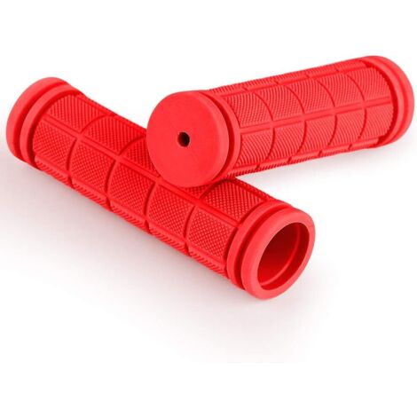 1 par de puños ergonómicos para bicicleta, fabricados en goma suave antideslizante, de 22 mm de diámetro, color rojo.