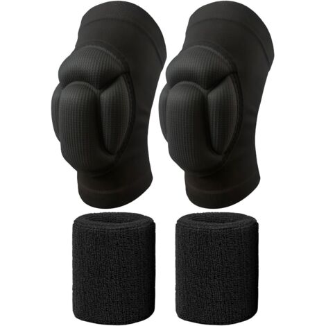 1 Par de Rodilleras de Trabajo con Esponja Eva de 20 mm - Protección Antideslizante y Ajustable - Ideales para Voleibol, Baile y Jardinería (Talla M, Negro：Con correa para la muñeca）
