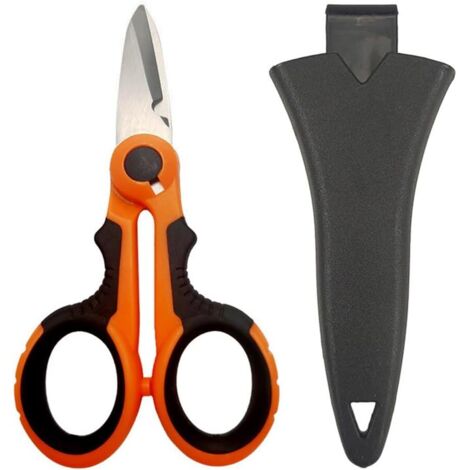 1 par de tijeras de electricista con cubierta protectora, cortador de cable de fibra antideslizante, tijeras para hilo de pescar para cortar hilo de pescar y cable trenzado (naranja)
