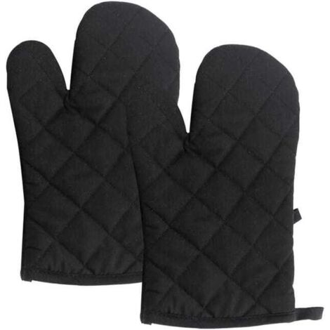 1 par (negro) de guantes de cocina resistentes al calor, guantes de cocina de algodón aislantes para chimenea, barbacoa, horno de leña, cocina