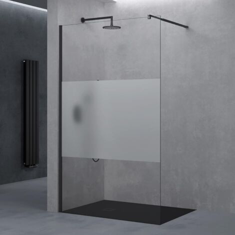 1 pare-douche verre de sécurité 8mm, bande opaque, profilé noir, barre stabilisateur, salle de bain
