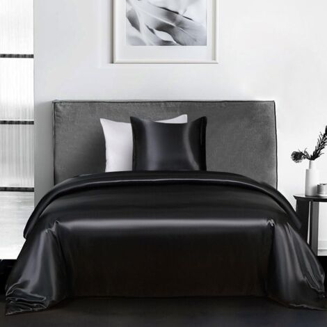 1 Parure De Lit Housse De Couette 140x200, Taie D'oreiller 65x65, Satin Polyester, Noir, Adulte