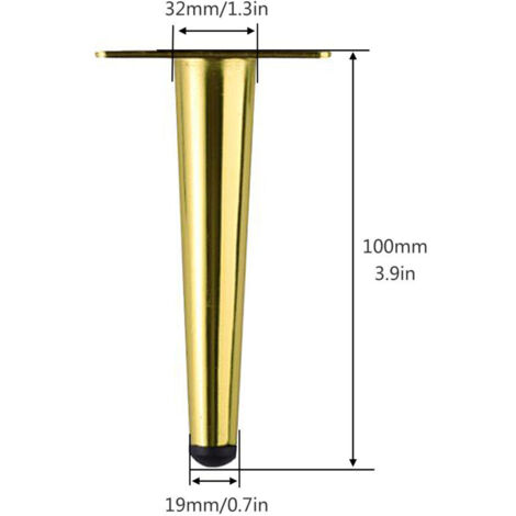 1 pc (10 cm droit conique titane) pieds de canapé meubles pieds en métal meuble de salle de bain meuble TV Table meuble TV matériel pieds de support