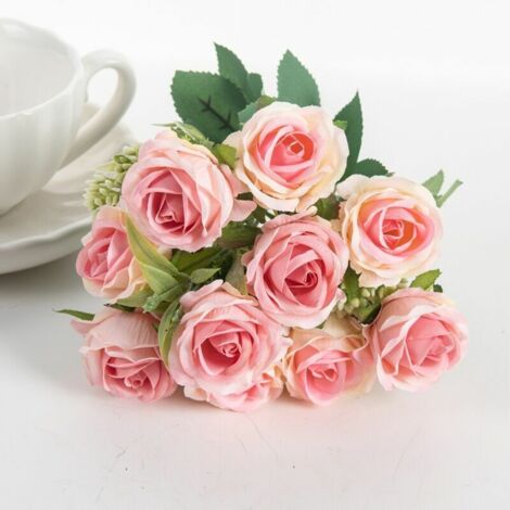 1 Pc 10 Roses Fls Artificielles de Soie Faux Bouquet Arrangements Décoration Floraux Rose Fls Maison Mariage Fête d'anniversaire Salon Bureau Jardin Décor Florale Rose