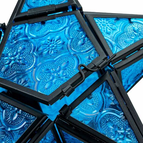 1 pc bleu style européen couleur en relief verre en fer forgé bougeoir suspendu lampe à vent bougie parfumée pour lampe mode décoration de la maison