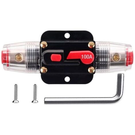 1 PC fusible de réinitialisation de disjoncteur en ligne 100 A,porte-fusible de réinitialisation 12V-24V DC avec réinitialisation manuelle pour la protection du système audio de bateau auto