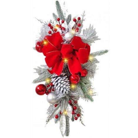 1 pc Guirlande de Noël en forme de goutte avec lumières, 45x20 cm, couronne de sapin de Noël pré-éclairée, décoration d'escalier de Noël, guirlande de Noël pour porte d'entrée, fenêtre
