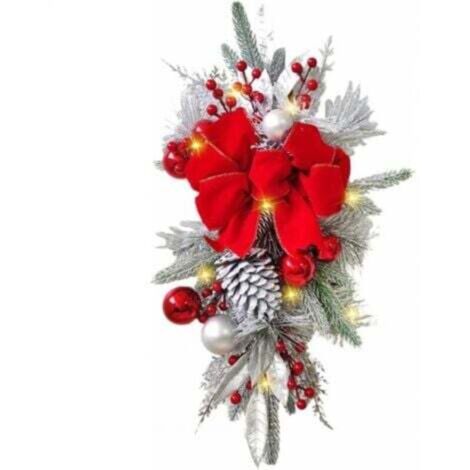 1 pc Guirlande de Noël en forme de goutte avec lumières, 45x20 cm, couronne de sapin de Noël pré-éclairée, décoration d'escalier de Noël, guirlande de Noël pour porte d'entrée, fenêtre