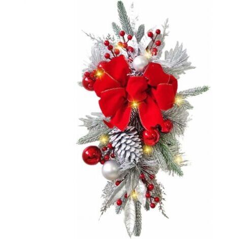 1 pc Guirlande de Noël en forme de goutte avec lumières, 45x20 cm, couronne de sapin de Noël pré-éclairée, décoration d'escalier de Noël, guirlande de Noël pour porte d'entrée, fenêtre