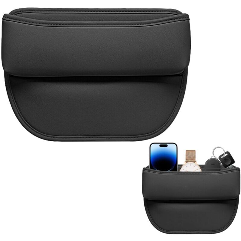Linghhang - 1 pc (Noir) Sac de rangement pour voiture, sac de rangement pour espace de siège de voiture, poche de console de siège avant en cuir pu