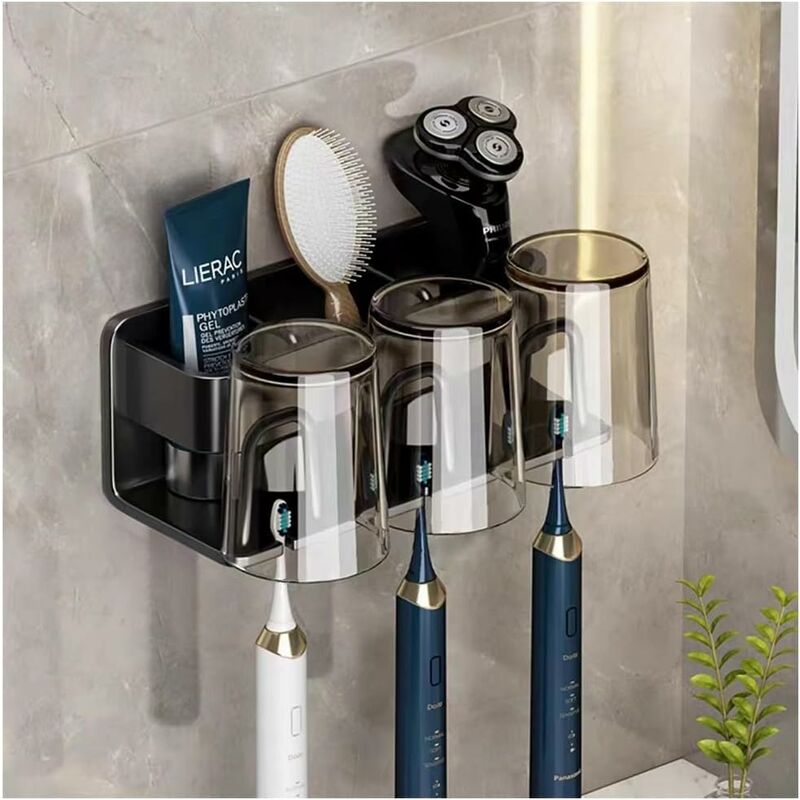 1 pc (noir)Porte Brosse à Dents Electrique,Porte Brosse à Dents Mural,Auto-Adhésif Porte Brosse à Dents Electrique, Porte Dentifrice Rasoir