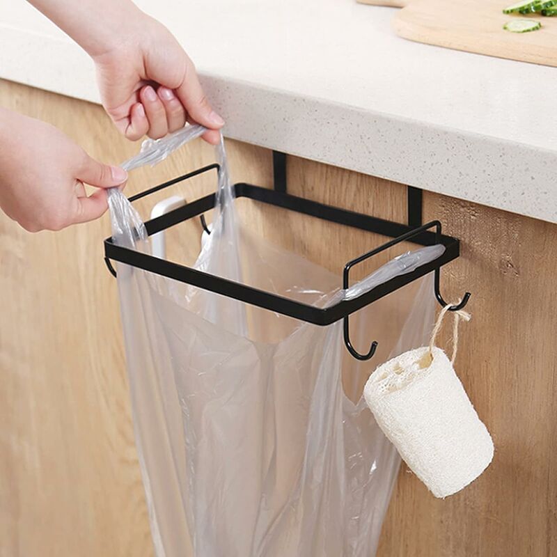 1 Pc Over The Cabinet Hanging Plastic Bag Holder Metal Trash Bag Holder Hanging Garbage Bag Garbage Bag Holder For Kitchen Convenient Sturdy Under