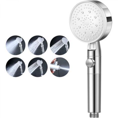 1 PC（argent） Pommeau de Douche à Haute Pression économie d'eau, Douchette Douche Salle de Bain Réglable à 5 Modes, Pommeau de Douche Anti Calcaire avec arret, Facile à Installer