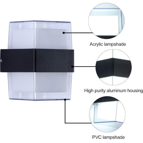 1 PCS 12W Applique murale d'extérieur à LED Applique murale à lampe blanche froide, étanche IP65, adaptée aux jardins, terrasses et murs extérieurs 10 x 10 x 13.5 cm-Fei Yu
