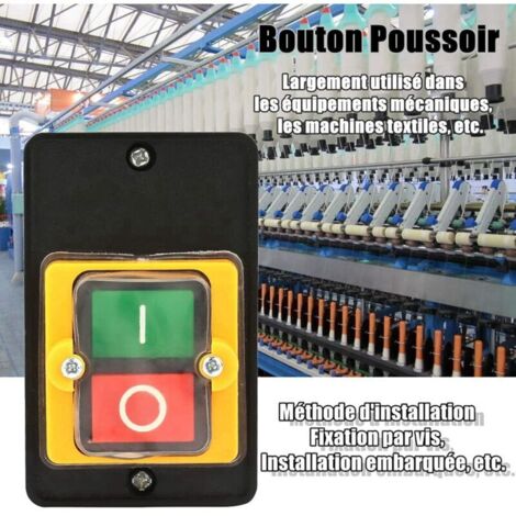 1 pcs Commutateur à Bouton Poussoir, AC220V / 380V 10A Interrupteur à Bouton de Commande de Puissance étanche Monophasé/Triphasé, Bouton de Commande Marche/Arrêt Avec Coquillage, Interrupteur Machine
