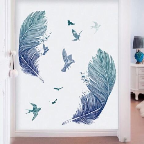 1 PCS Design Sticker mural XXL Motif plumes Bleu