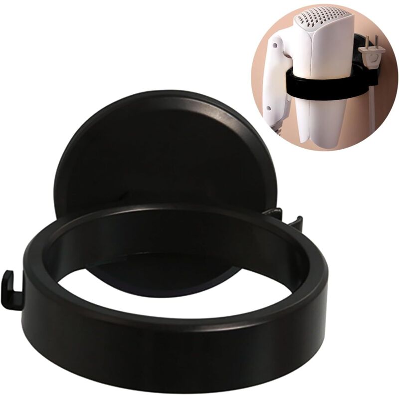 Linghhang - 1 pcs Noir Support Seche Cheveux,Porte Seche Cheveux,Porte Seche Cheveux Mural,Porte Seche Cheveux sans Percage,Support de Sèche-Cheveux