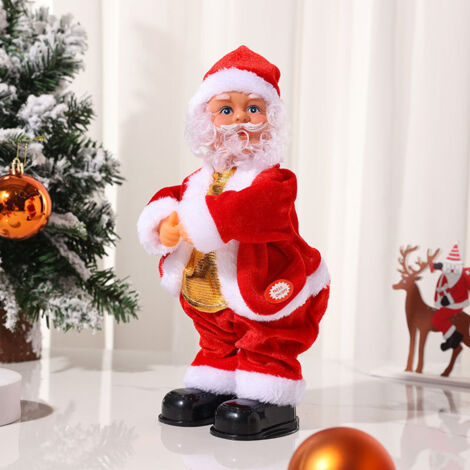 1 pcs Novelty Santa Claus with Music Electric Singing Dancing Santa Claus Figurine Funny Plush Creative Christmas Decoration Musical Father Christmas Ornament Xmas Electric Dolls for Table Fireplace D