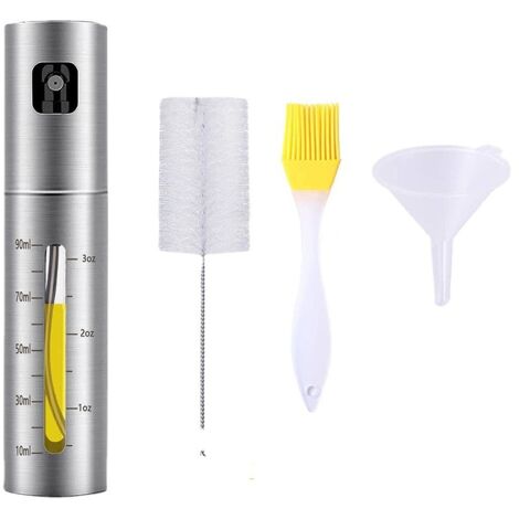 1 PCS Pulvérisateur d'Huile en Acier Inoxydable, 100ML Distributeur d'Huile Vaporisateur d'Huile avec 2Brosse et Entonnoir, Spray Huile pour Salade Cuisine BBQ Cuisson