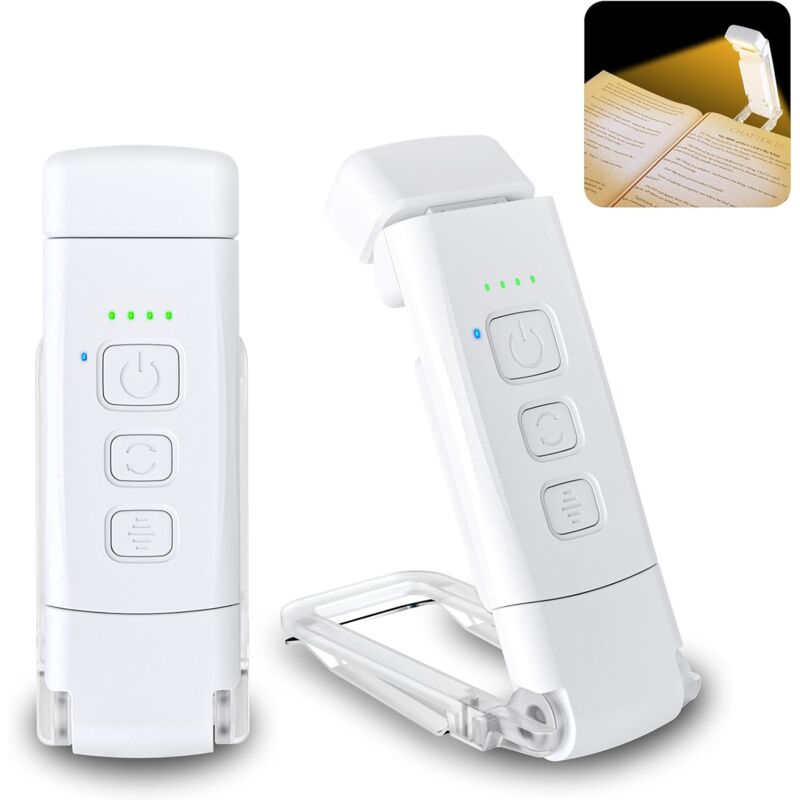 Linghhang - 1 Pcs Reading Light (White), 3 Color Modes & 5 Adjustable Brightness Levels, [Timer Function & usb Rechargeable] Clip-on Book Light for