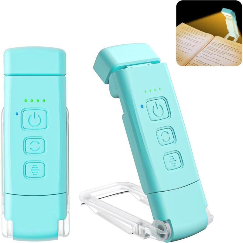 Linghhang - 1 Pcs Reading Light (Blue), 3 Color Modes & 5 Adjustable Brightness Levels, [Timer Function & usb Rechargeable] Clip-on Book Light for