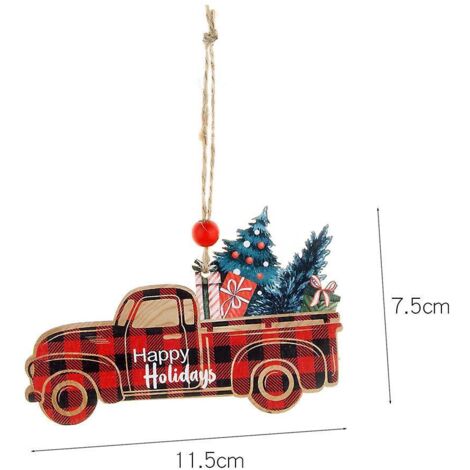 1 Pcs Rouge Dcorations De Nol Grille En Bois Voiture Dcorations De Sapin De Nol Pendentifs En Bois De Nol Peints