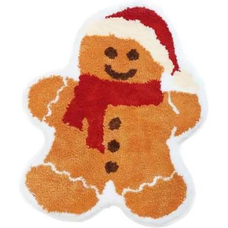 1 pcs Tapis de Bain Bonhomme en Pain D'épices de Noël, Joli Tapis de Bain Antidérapant, Père Noël, Bonhomme de Neige, Arbre de Noël, Tapis de Sol d'hiver Doux et Absorbant pour