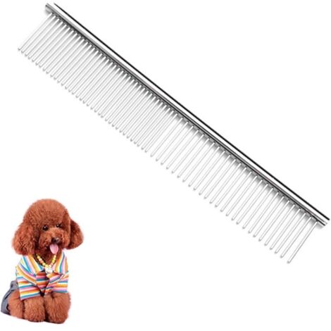 1 peigne pour animaux de compagnie, avec dents arrondies, en acier inoxydable, pour enlever les nœuds et les nœuds, peigne de toilettage pour chats et chiens (19 x 3,3 cm)