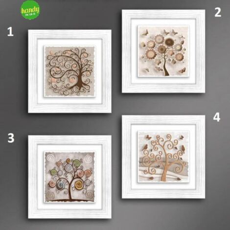 1 Pezzo Quadro da Parete Ceramic Modern Tree White 29 x 29 cm 4 Decori