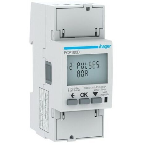 1 Phase kWhmeter direct 80A 2M S0 MID HAGER ECP180D