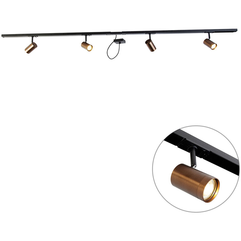 Qazqa - 1-Phase Track Lighting Dark Bronze with 4 Spotlights and Square i Power Supply - Jeana