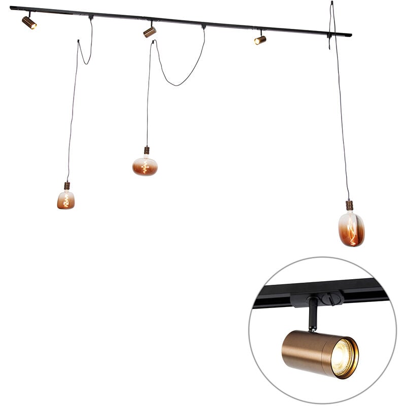 1-Phase Track Lighting with 3 Spotlights and Pendant Lights Dark Bronze - Cavalux Jeana