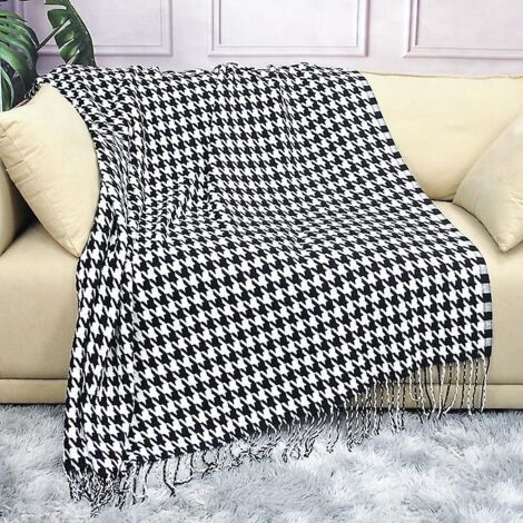 1 Pice 110x130cm Couverture Tricote Mille Oiseaux Noir Et Blanc Plaid Doux Confortable Durable Pour Canap Sofa Chaise  Repos Et Sieste