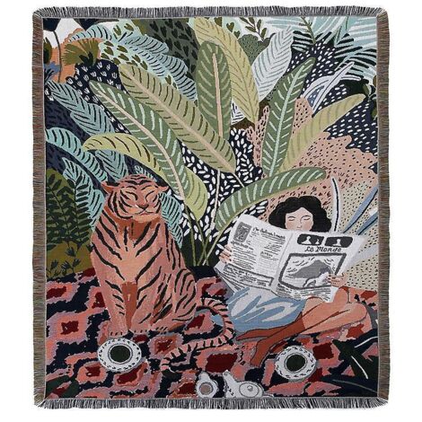 1 Pice 160x130cm Couverture Plaid Tigre Et Femme Tricote Dcore Avec Des Franges Bohme Simple Doux Confortable Protger Contre Le Froid Pour Canap S